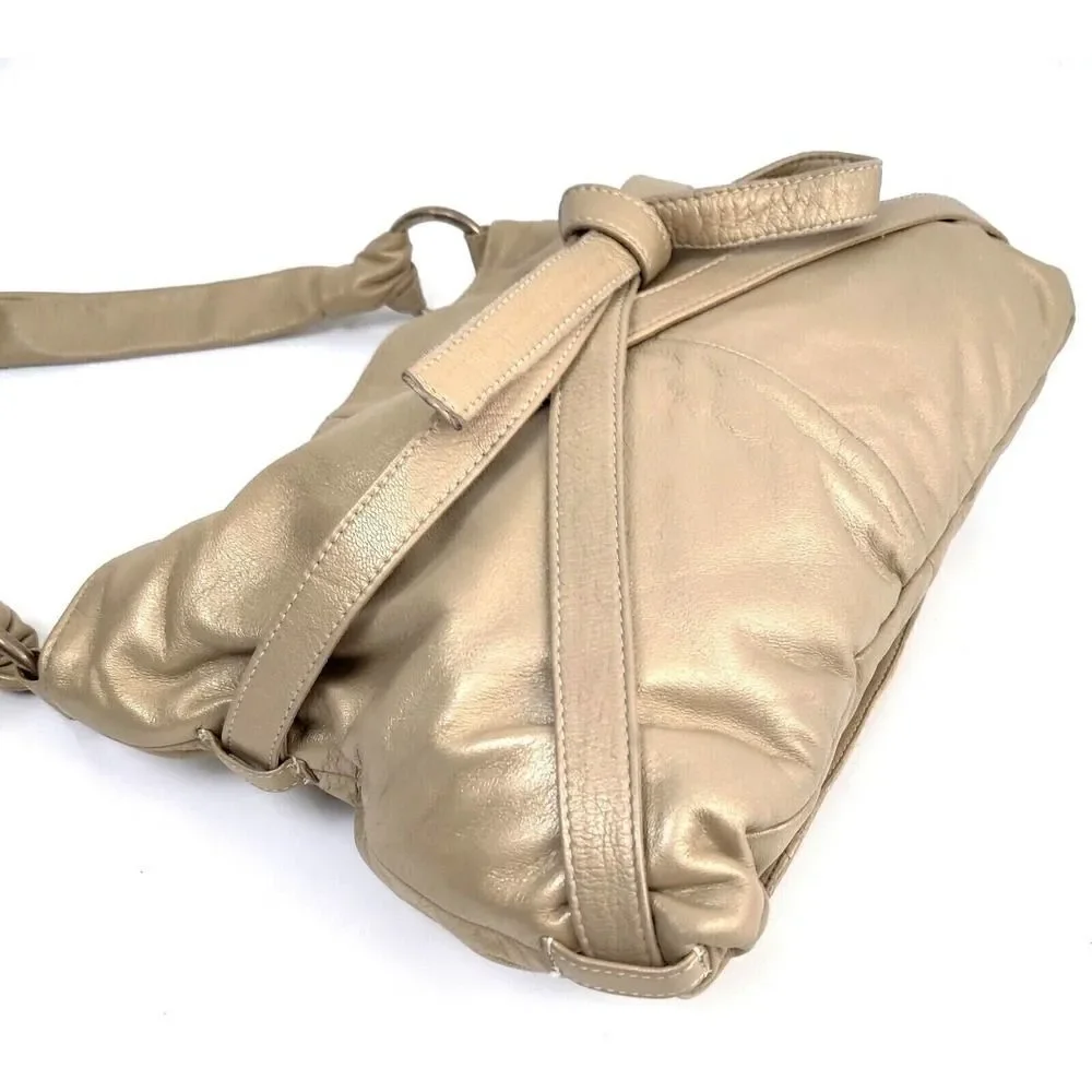 LARGE Goldenbleu GOLD GENUINE LEATHER PINK SUEDE LINED SHOULDER BAG HOBO